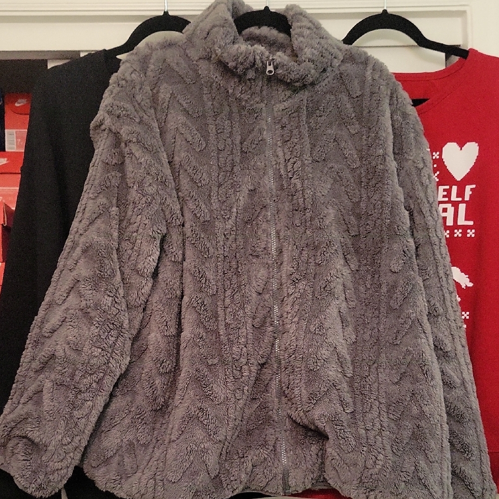 Plush Gray Teddy Jacket for Women